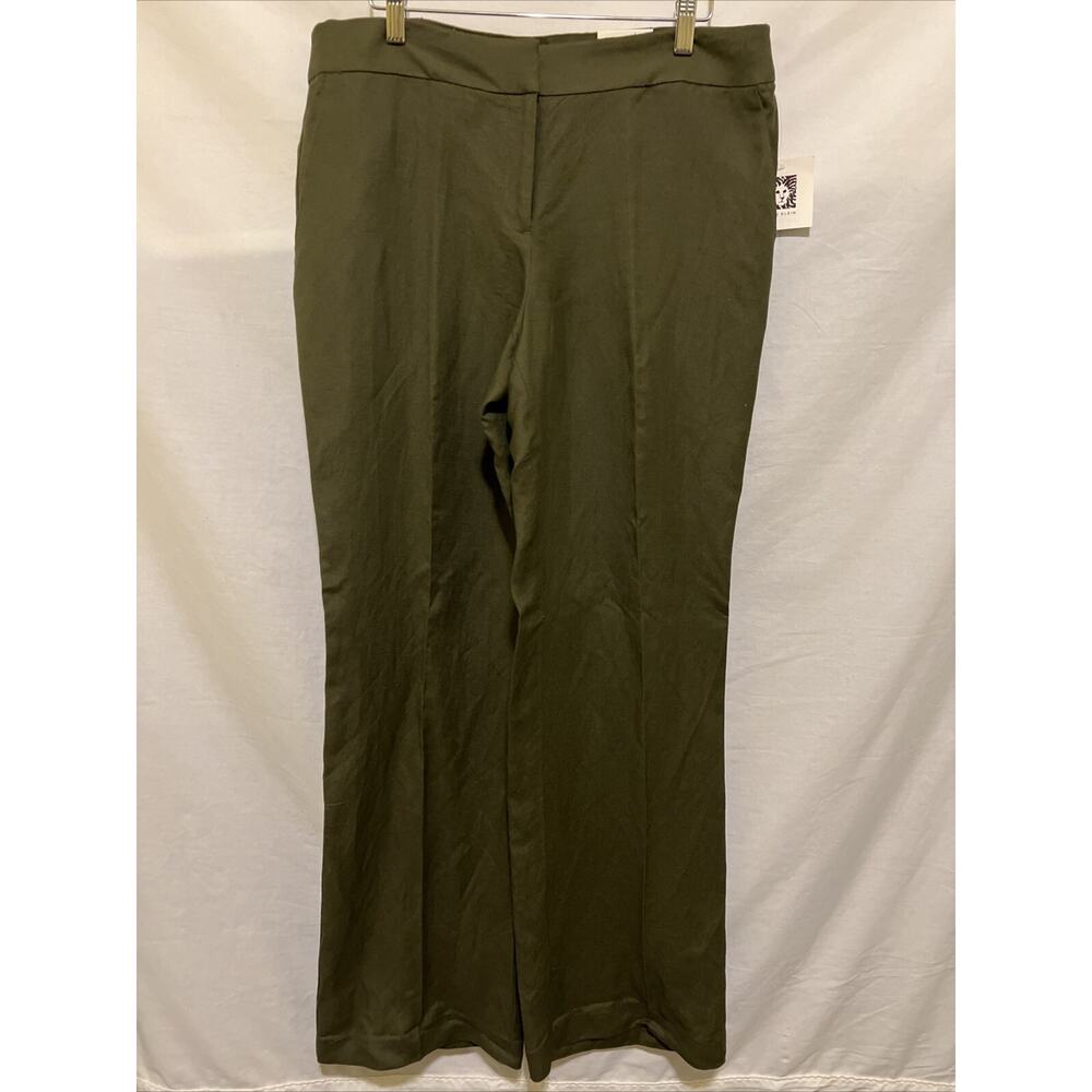 Anne Klein Women Linen High Rise Wide Leg Trousers Size 10 Loden Olive Green NWT